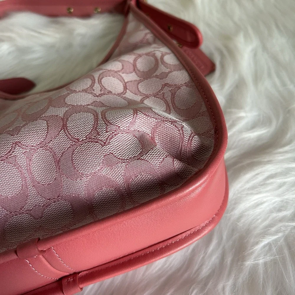 Coach Ergo Pink‎ Signature Jacquard Leather Shoulder Bag C2588 Good